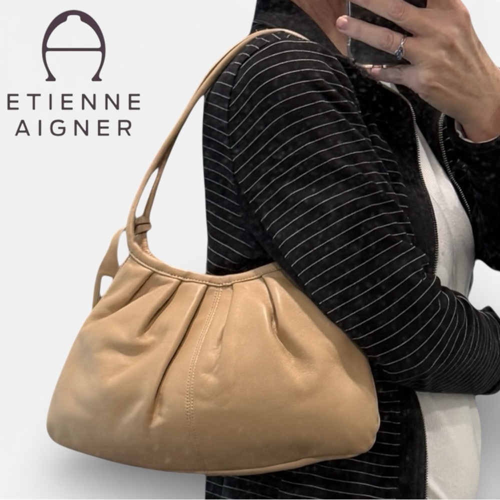 Vintage ETIENNE AIGNER leather round handle hobo scrunch shoulder bag purse boho